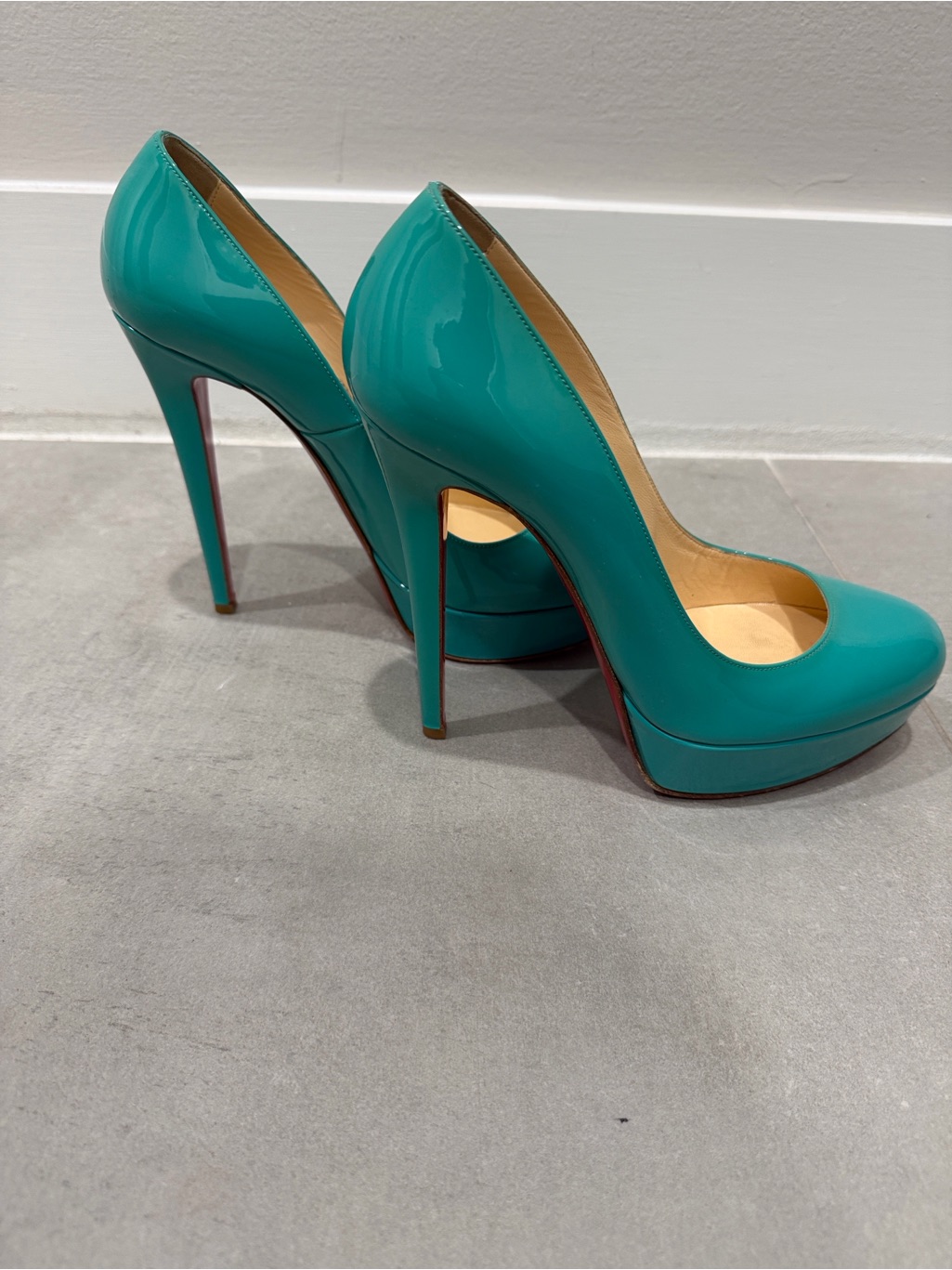 Christian Louboutin Turquoise Patent Leather Platform Pumps Size 40